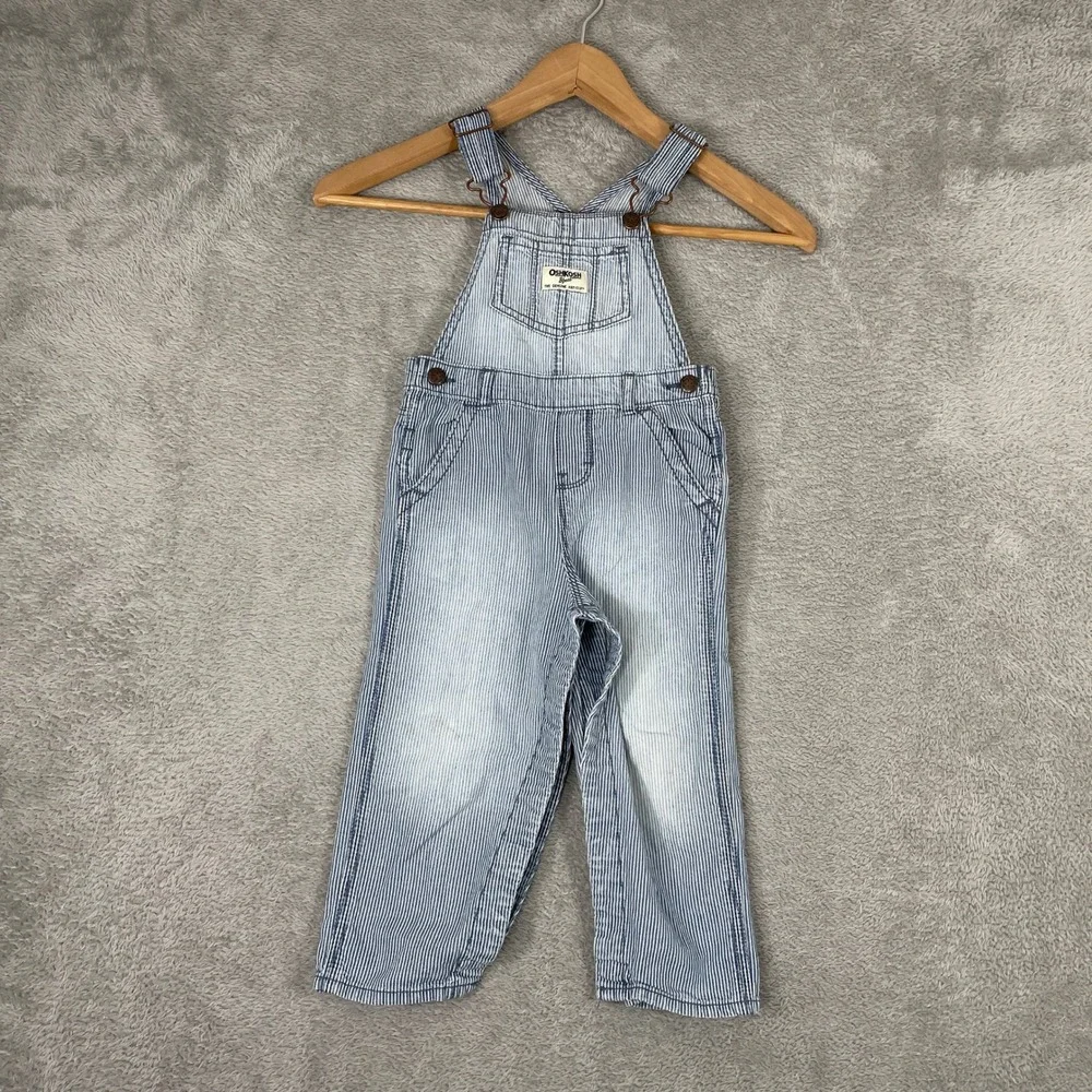 OshKosh B'gosh Hickory Stripe Overalls Kids 24 Month Blue Railroad Denim Vestbak